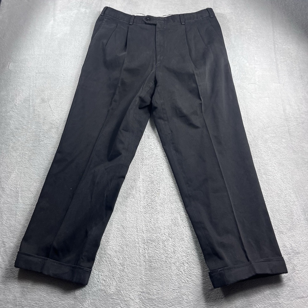 Brioni Pants Men's 34x26 Black Sport Pleated Cuffed Trousers‎ Made In Italy